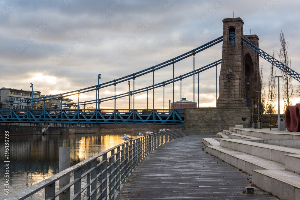 Fototapeta premium Grunwaldzki bridge over the Odra river in Wroclaw, Silesia, Poland