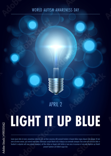Autism awareness day. Light it up blue. Poster, flyer or banner template. Vector Illustration