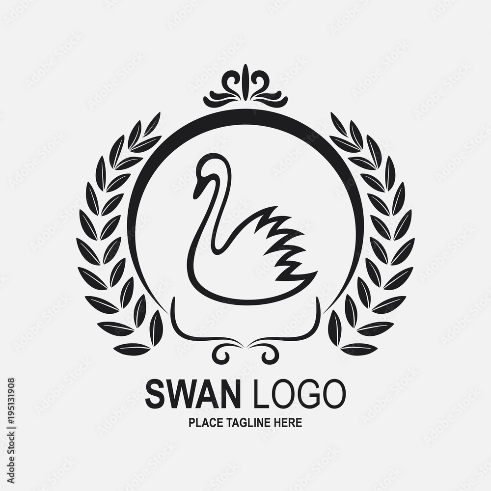 Obraz premium Swan icon design template. Black swan and laurel wreath in round frame