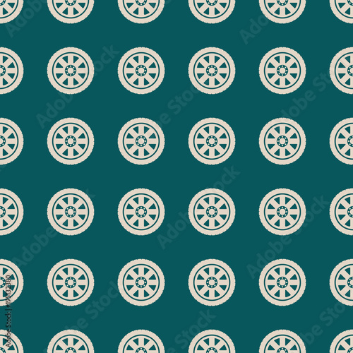 Car wheel vector illustration on a seamless pattern background