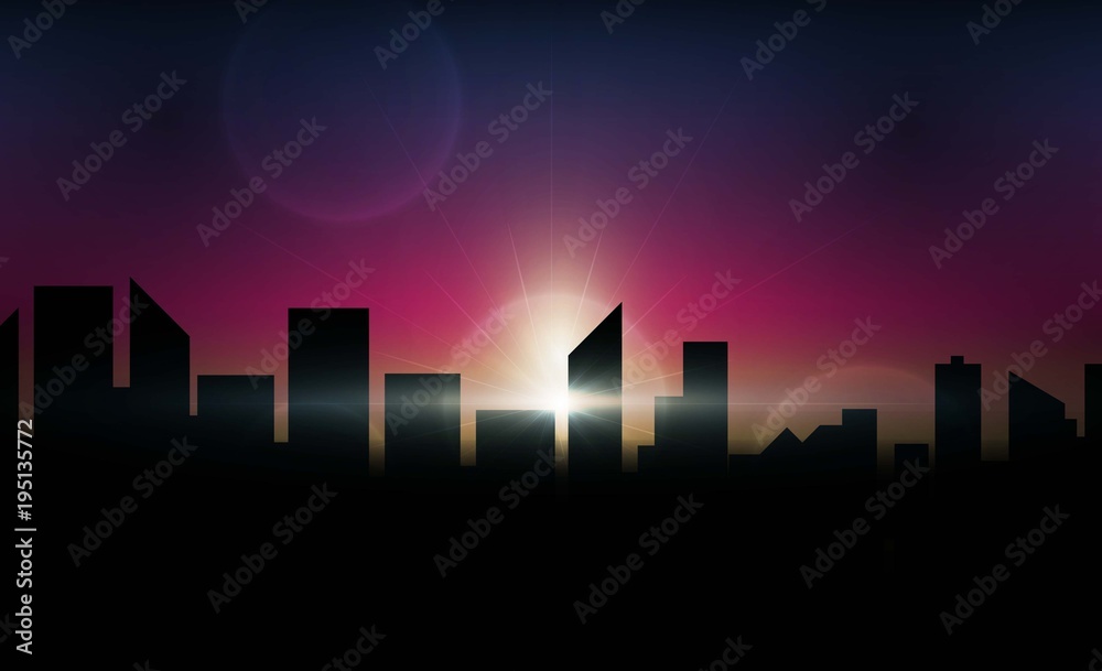 Abstract with sunset twilight in imagination building and city. vector illustration
