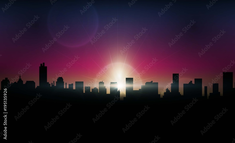 Abstract with sunset twilight in imagination building and city. vector illustration