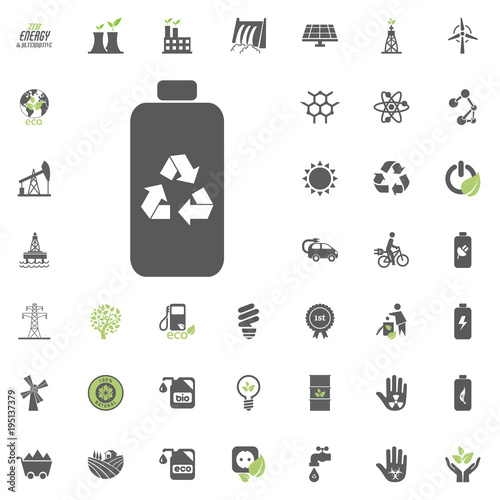 recicled battery icon. Eco and Alternative Energy vector icon set. Energy source electricity power resource set vector. photo