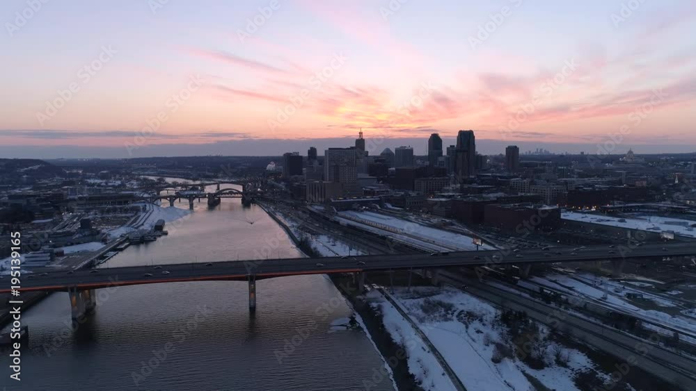 Saint Paul - Minnesota - Aerial Skyline over the Mississippi
