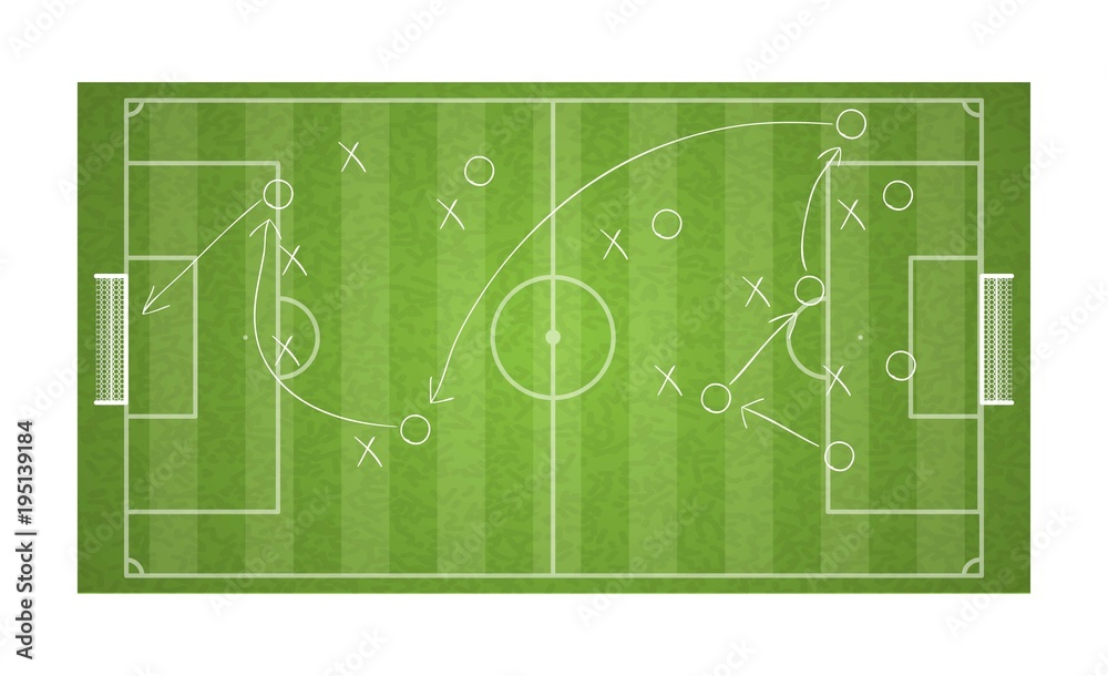 top view football field drawing a soccer game strategy.