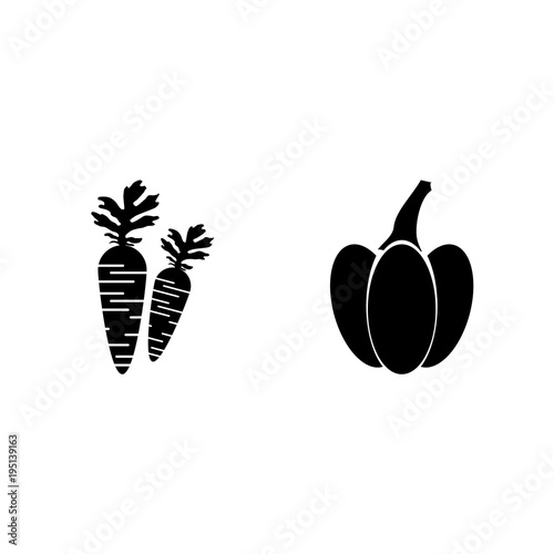 icon Fruits And Vegetables with carrot, garlic, vitamin, carrots and spic