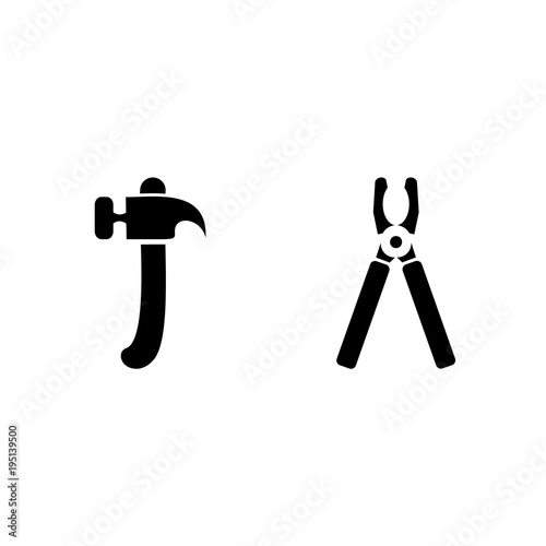 icon Instruments And Tools with hook, hammer, stainless, work  and combination pliers