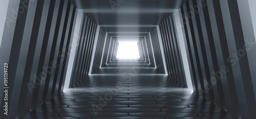 3D Rendering Of Realistic Sci-fi Dark Tunnel With Lights