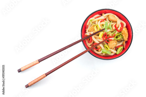 Udon japanese noodles with red chilli