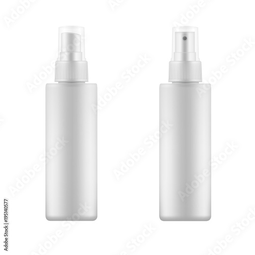 Set of white blank spray bottles. 