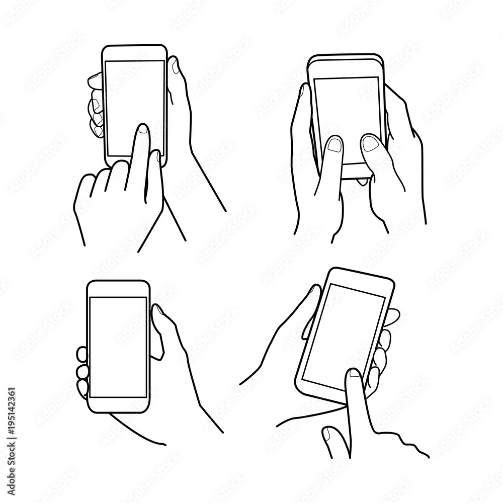 Hands collection, Vector illustration, Hand holding smartphone ...