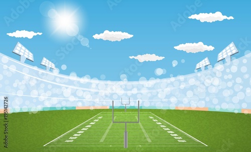 American football arena field with day design. Vector illumination