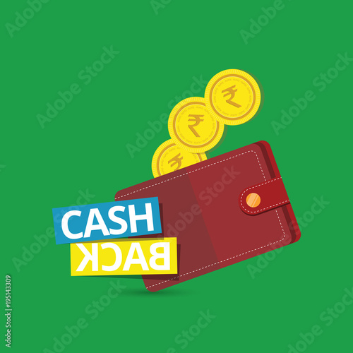 Cash Back Concept Vector. Realistic Wallet And Gold Coins. Online Payment, Shopping. Money Refund Label. Isolated Illustration
