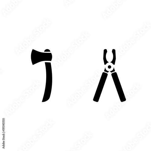 icon Instruments And Tools with metal, ax, blackground, saw and nippers