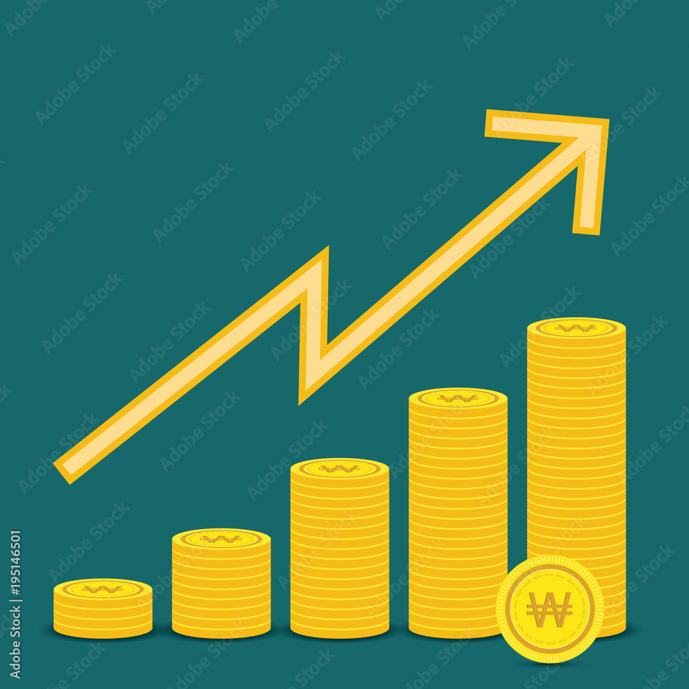 Won Gold coin Stack. Financial growth concept with golden coin won. 