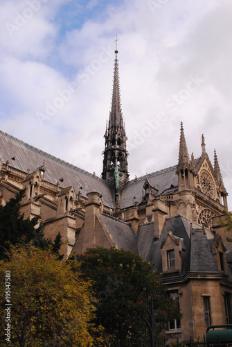 View of a part of the cathedral Notre Dame de Paris; architecture and religion concept.