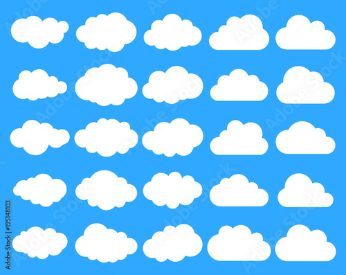 Clouds silhouettes. Vector set of clouds shapes. Collection of various forms and contours. Design elements for the weather forecast, web interface or cloud storage applications