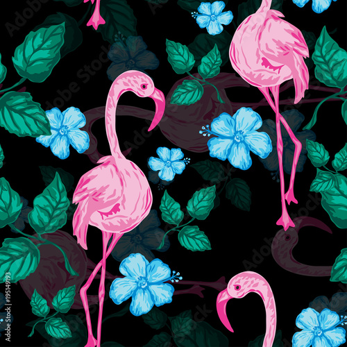 czarna-w-rozowe-flamingi-i-zielone-liscie