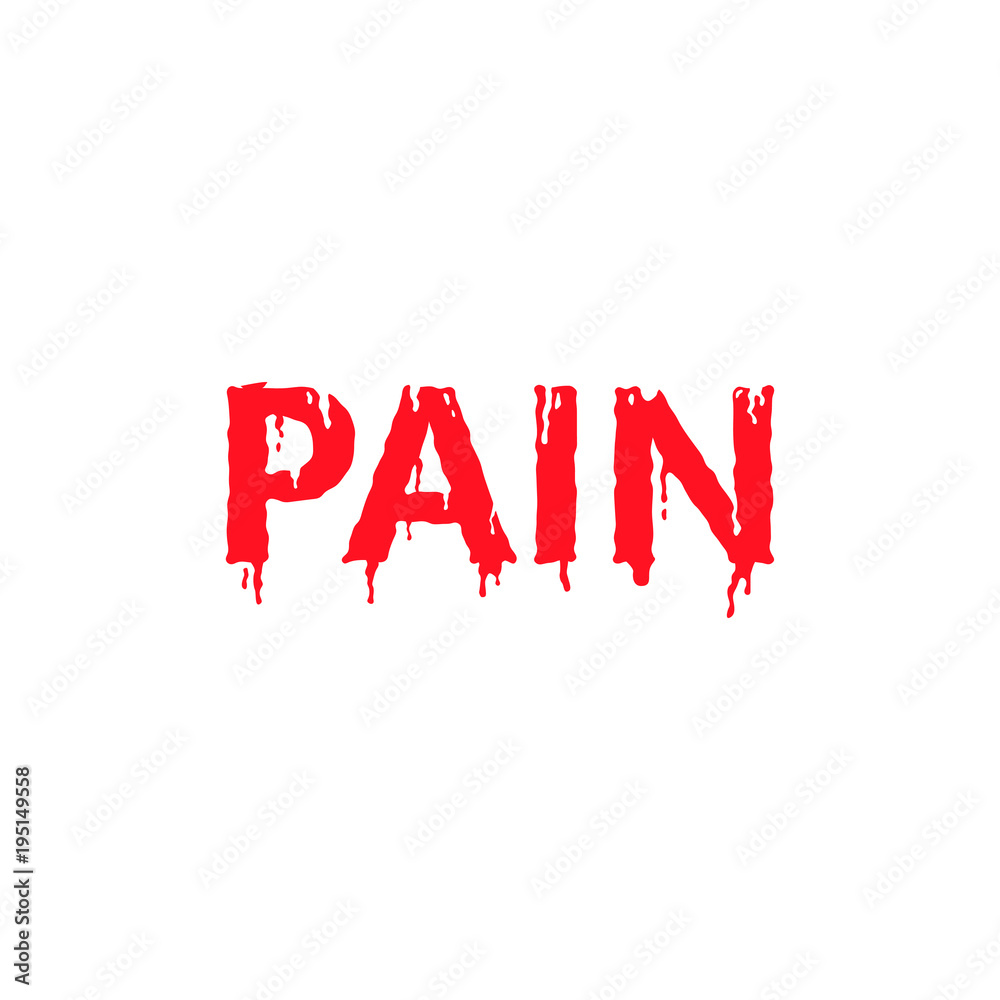 colored illustration of a red flowing word inscription pain