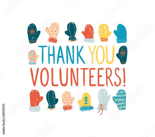 Thank you volunteers! Vector greeting card