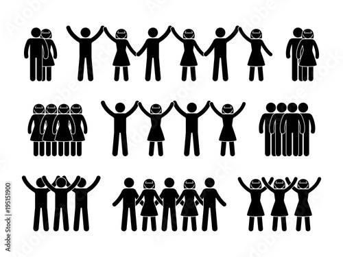 Stick figure group people icon. Vector illustration of crowd pictogram on white