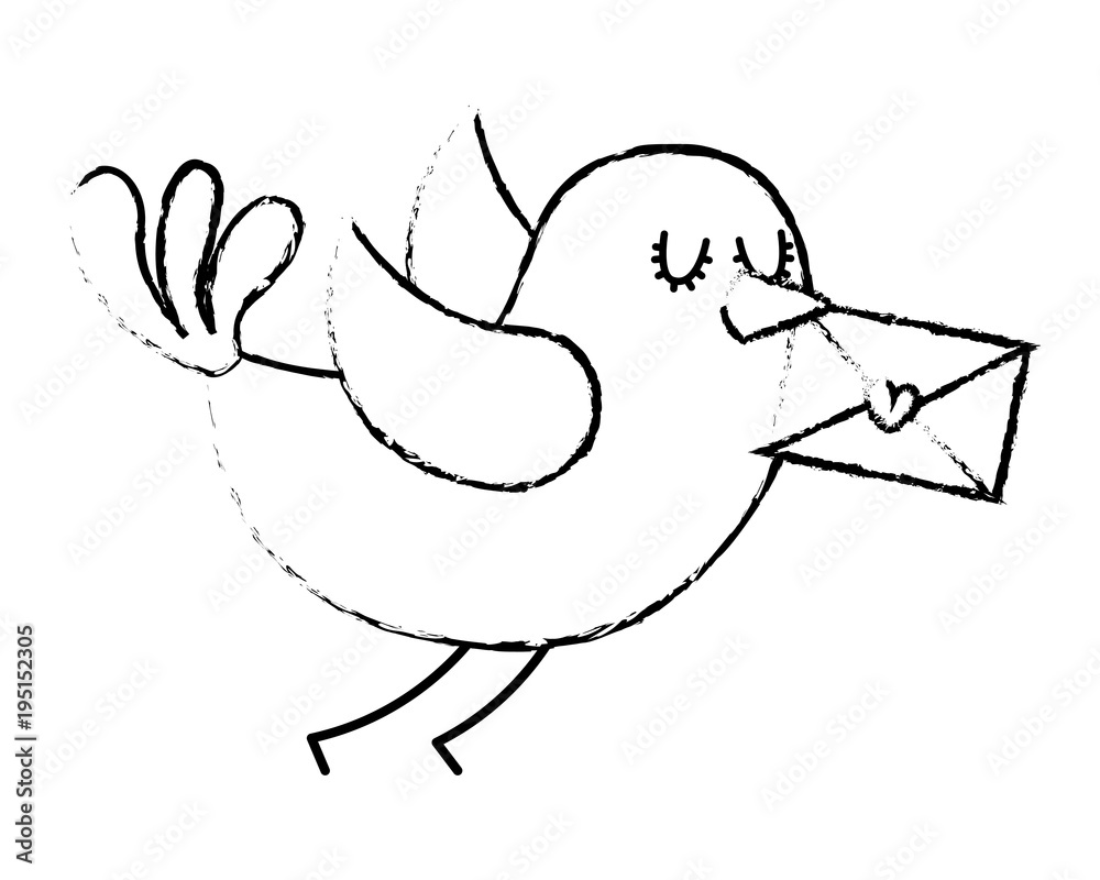 sweet bird with envelope message in beak cartoon sweet bird with envelope message in beak cartoon