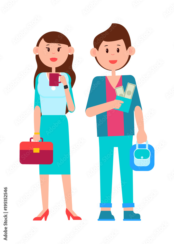 Man with Money and Woman, Vector Illustration Man with Money and Woman, Vector Illustration