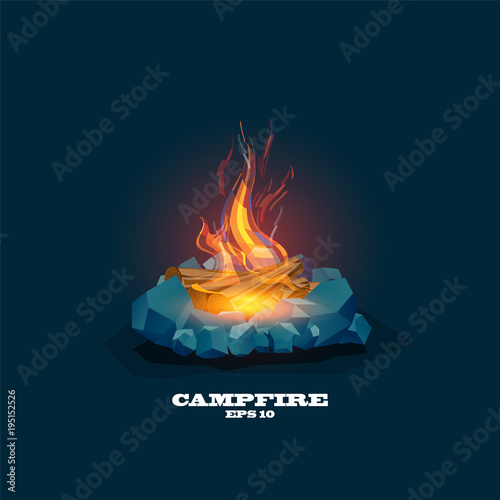 Illustration of a lit campfire ,Vector Campfire