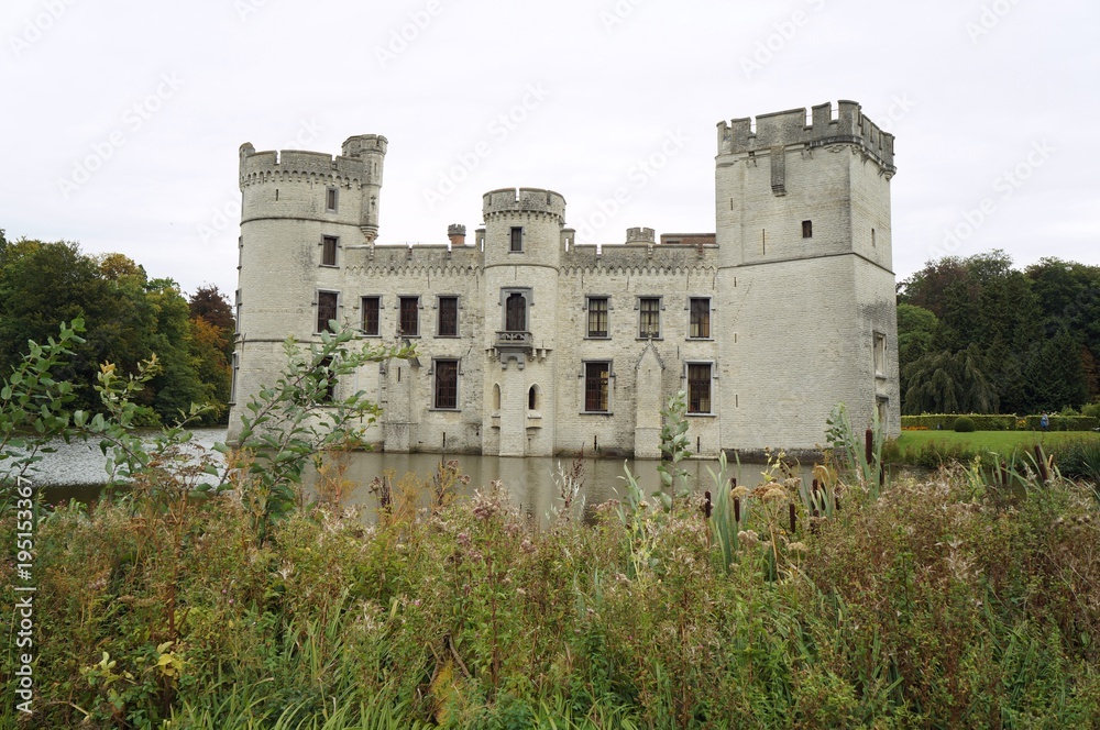 The ruins of castle named Prinsenkasteel in the park of Grimbegen, Belgium