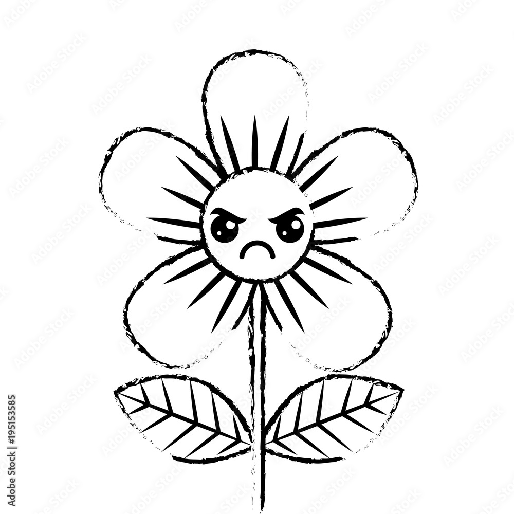 beautiful flower angry kawaii cartoon