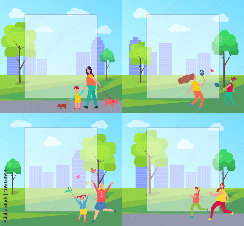 People Spending Leisure Time in Park Illustration