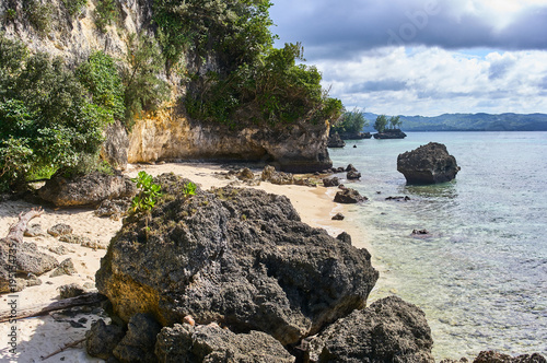 White beach rocky view on Boracay, Philippines