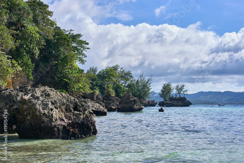 White beach rocky view on Boracay, Philippines © Alexey Pelikh