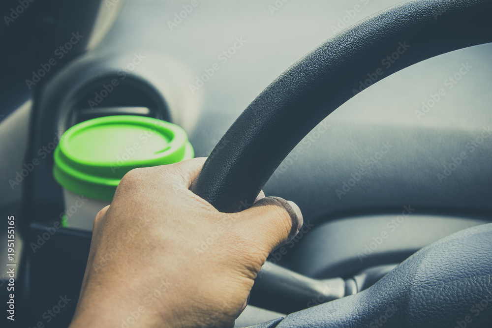 Cup coffee put on front console of a car Cup coffee put on front console of a car