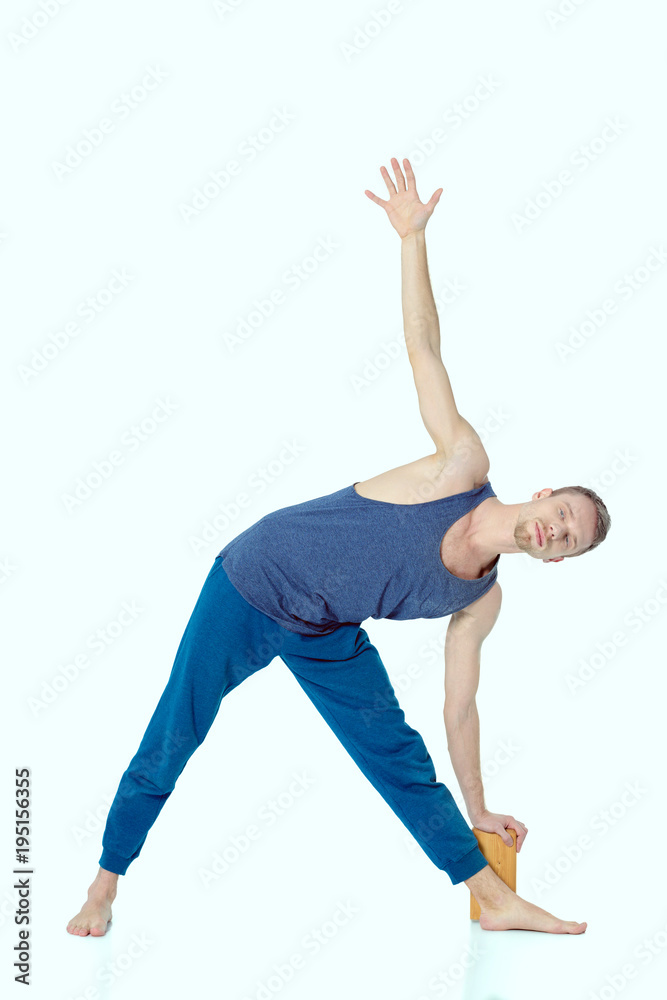Adult man doing exercise on white background Adult man doing exercise on white background