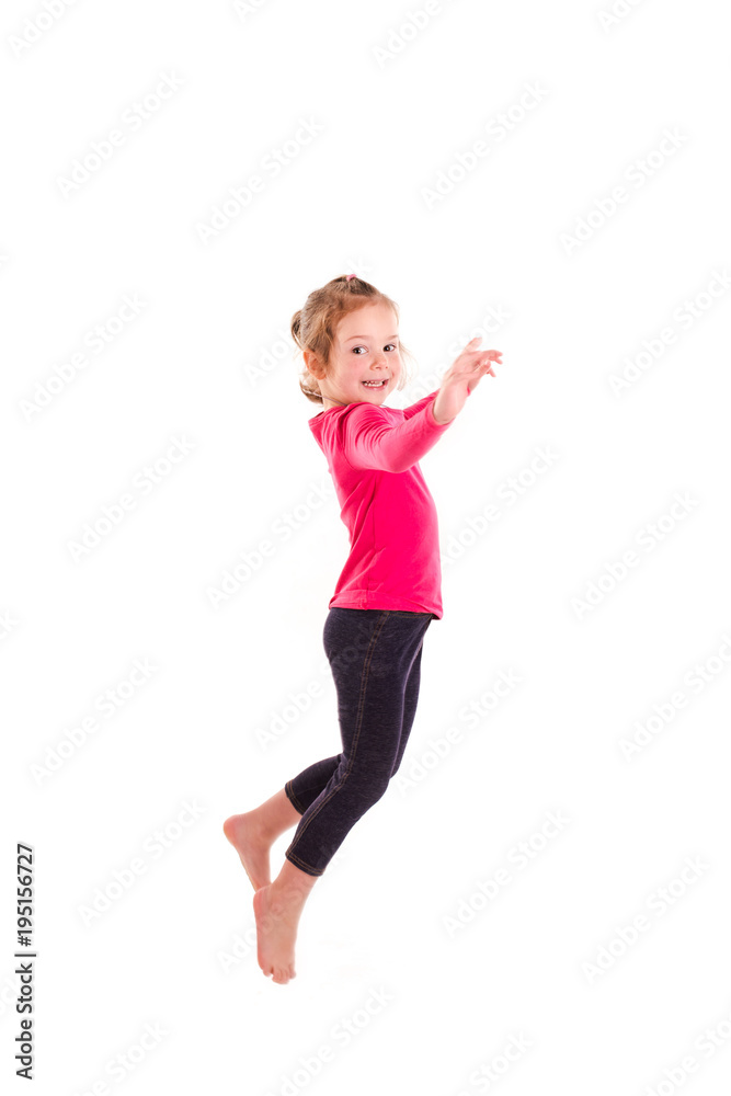 Active happy little girl jumping