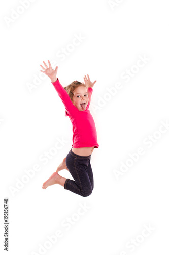 Active happy little girl jumping