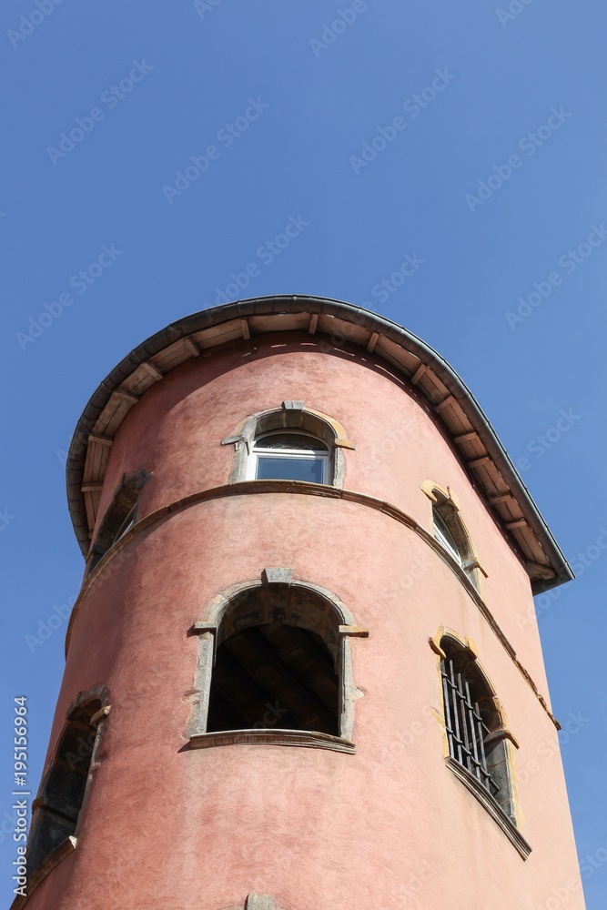 The pink tower in the old Lyon, France The pink tower in the old Lyon, France