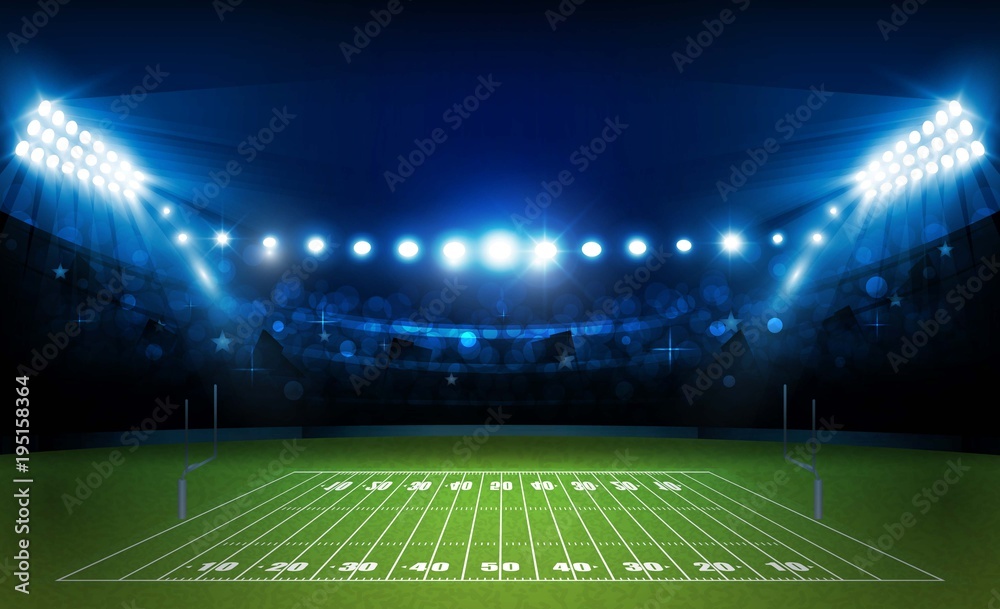 American football arena field with bright stadium lights design. Vector ...