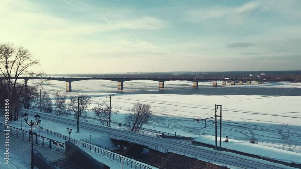embankment in Perm in the winter evening