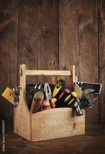 retro wooden toolbox photo