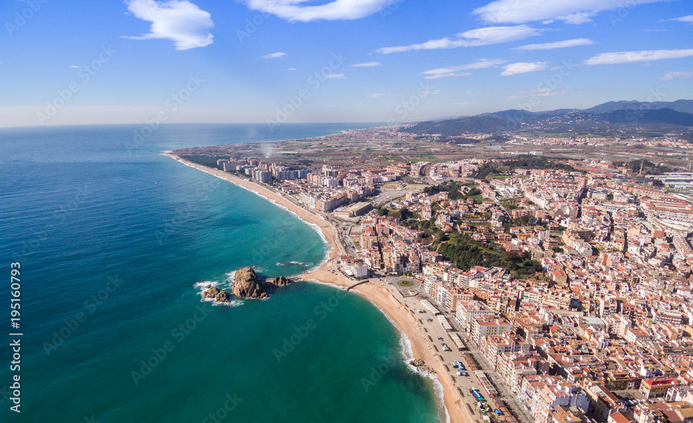 Aerial views of the entire beach in Blanes