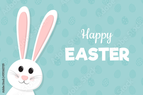 Happy Easter - card with cute bunny and wishes. Vector.