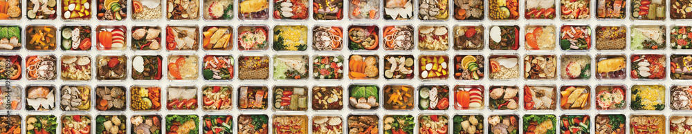Set of take away food boxes at white background - obrazy, fototapety, plakaty 