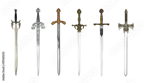 Obraz na płótnie Six medieval swords isolated on white