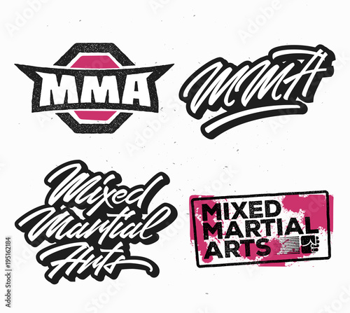 Combat sports pack. Mixed martial arts. Premium hand lettering stickers, badges and signs. Great for t-shirt, apparel, fight club, sport stuff and equipment