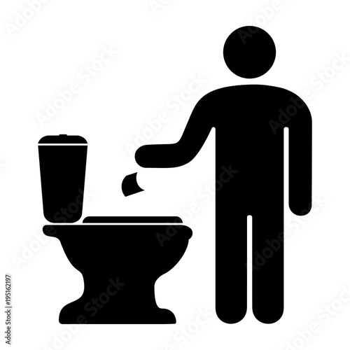 Значок человека, бросающего туалетную бумагу в унитаз. Векторная иллюстрация. photo
