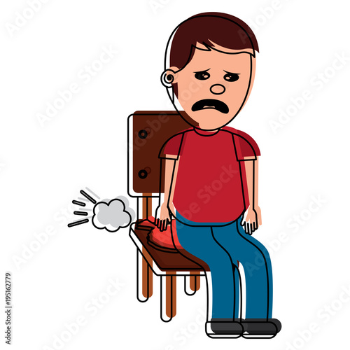 Schilderij op canvas sad man sitting in chair with