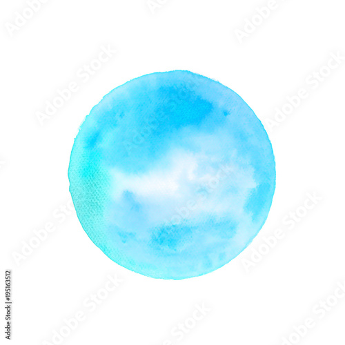 Watercolor art illustration background, Blue circle shape watercolor panting design textured on white paper isolated on white background