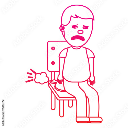 Foto sad man sitting in chair with whoopee cushion fools day